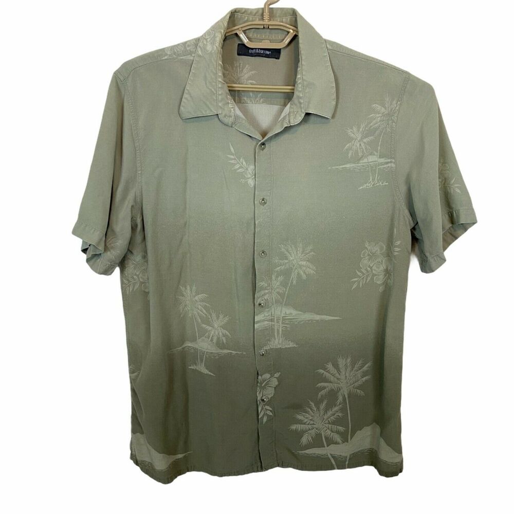 Croft & Barrow Tropical Shirt Mens Size Large Olive Green Short Sleeve Button Up